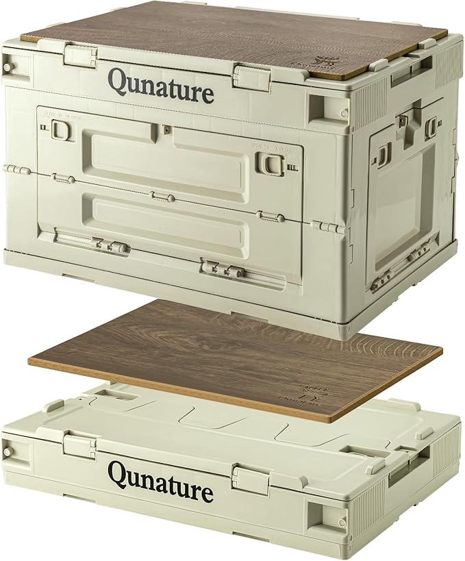 Collapsible Storage Bins with Lockable Doors & Removable Cutting Board, 60L Foldable Stackable Heavy-Duty Box for Camping, Picnic, Closet, Garage