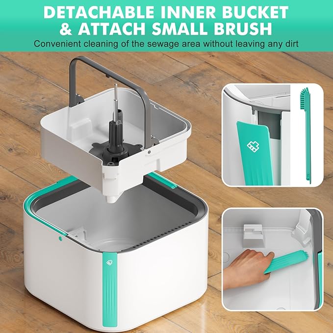 Upgraded Spin Mop and Bucket Self-Standing Mop Bucket Separate Dirty and Clean Water System Self Wringing 360° Rotating Clean Mop and Bucket Set with14Pads Mop-Blue