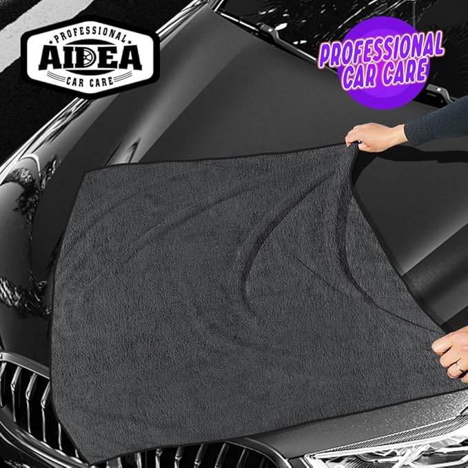 AIDEA Microfiber Towels for Cars-4PK, Large Professional Car Drying Towel, Scratch-Free & Absorbent Drying Towel for Cars, SUVs, RVs, Trucks, and Boats, 24inx 31in, Grey