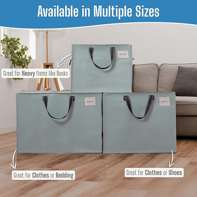 VENO 4 Pack Heavy Duty Moving Bags, Storage Bags, Packing Supplies, Top Zipper, Storage Totes for Camping, Clothes, Bedding, Comforters, Pillows (13 Gallon Light Blue, 4 Pack)