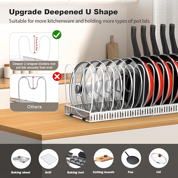 Pot and Pan Organizer Rack for Cabinet, White
