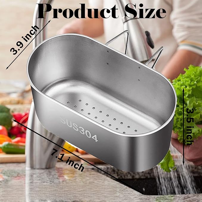 Stainless Steel Sink Drain Strainer Basket, Multifunction Hanging Sink Strainer Colander Drain Basket
