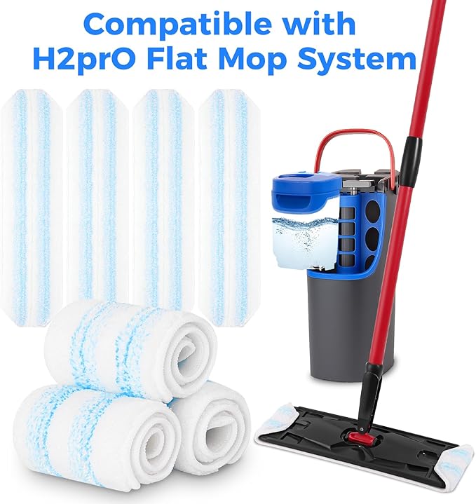 wlich Mop Refills Compatible with O-Cedar H2prO Flat Mop System, 4 Pack Microfiber Mop Replacement Pads | Machine Washable & Reusable | 16 Inch | Designed for Hardwood Tile Laminate Floors