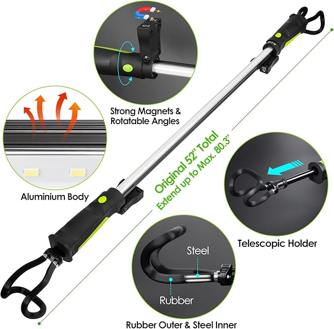 Aaleds Underhood Work Light, 2000LM Super Bright, 5200mAh Rechargeable LED Work Lights for Mechanics, Magnetic Automotive Under Hood Light Bar Cordless Touble Light for Car Repairing/Garage/Workshop