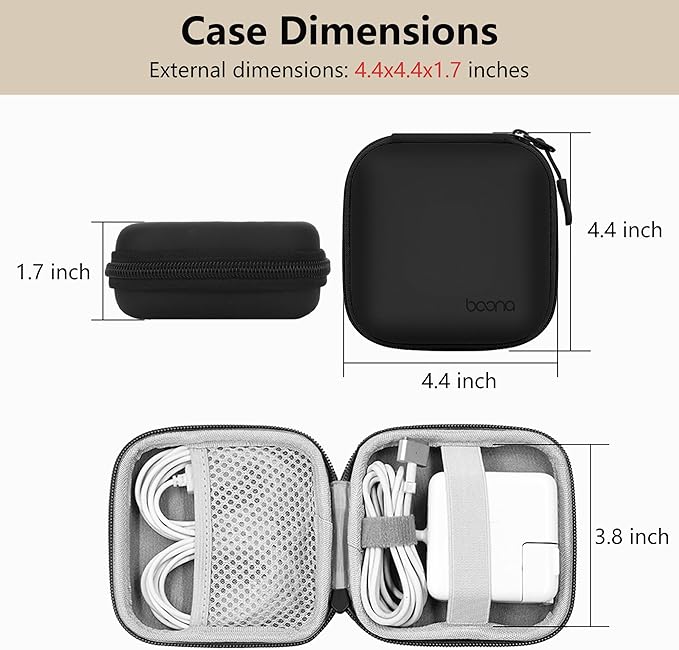 Charger Case for Macbook, Portable Tech Electronic Organizer Bag, Travel Storage Pouch for Laptop Accessories, MacBook Power Adapter, Charging Cords, USB Drives, Power Bank (Black PU, M)
