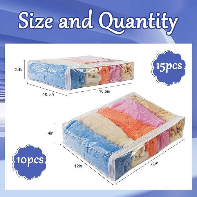 25Pcs Clear Vinyl Zippered Storage Bags