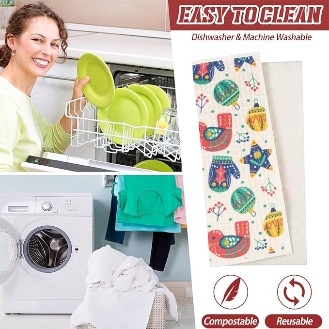 6 Pack Swedish Dishcloths for Kitchen |Watercolor Dish Towels | Reusable Paper Towels Washable | Non-Scratch Cellulose Sponge Cloths | No Odor, Biodegradable, Swedish Cloths, Pattern