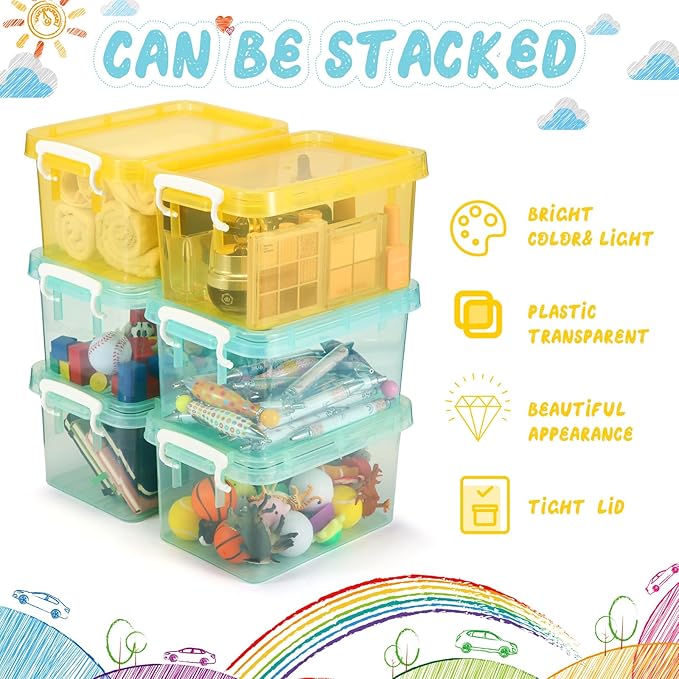 Wenqik 6 Pack 4 Quart Storage Bins - Colorful Plastic Organizer