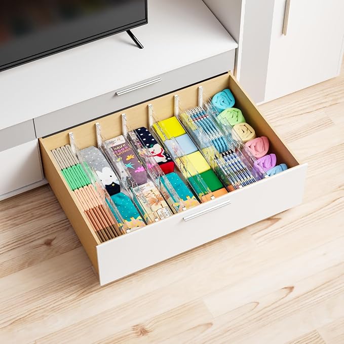 Yieach 5 Pack 6 Inch Tall Acrylic Drawer Divider for Clothes-Expandable from 12.3-18''-Adjustable Dresser Deep Drawer Dividers for Baby Clothing,Underwear,Clear in Drawer Separators for Kitchen,Office