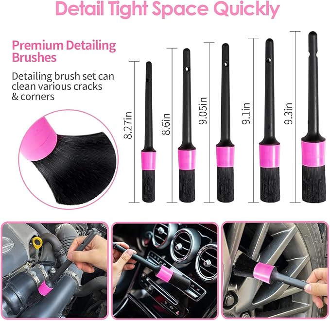 Viewsun Windshield Cleaner Tool, 17Pcs Pink Car Interior Cleaning Kit, Detailing Kit Cleaner, Detailing Brush, Cleaning Gel, Inside Cleaning Supplies Accessories for Women Girl Gift