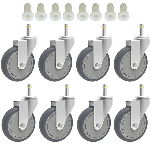 RILIDRI 4-Inch Swivel Stem Caster, 7/16-Inch Stem Diameter Rubber Wheel, Heavy Duty TPR Replacement Wheels for Rubbermaid Mop Bucket Cart Grill Casters - 8 Pack