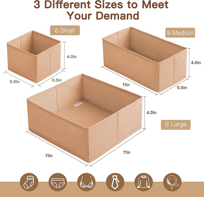 Drawer Organizer Clothes, 21 Pack Dresser Organizer for Baby Clothes, Brown