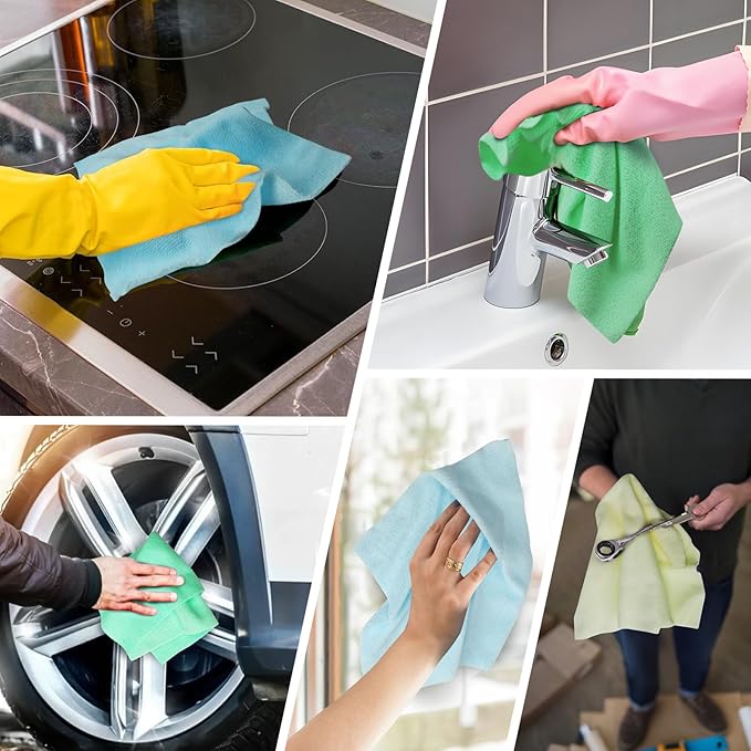 Shop Towels – 20 Pack Edgeless Microfiber Cleaning Cloths, 12"x12" Lint-Free, Reusable Towels for Car Detailing, Kitchen, Garage & Glass – Quick Dry Rags