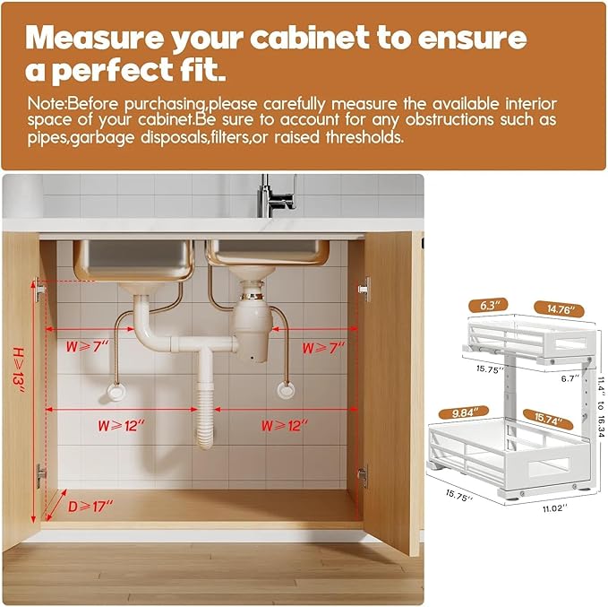L-Shaped Metal Under Sink Organizer