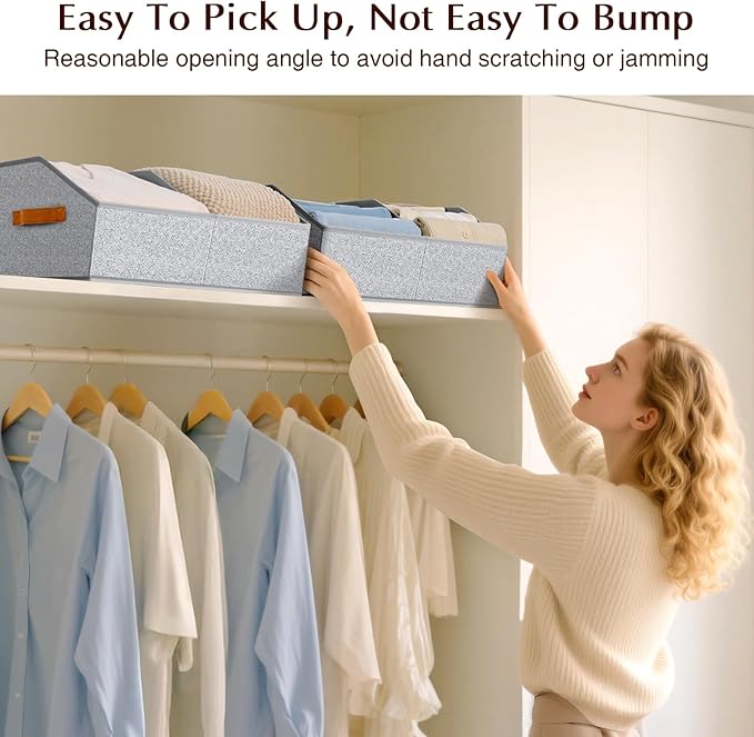 Homsorout Closet Organizers and Storage Bins - 6 Pack Collapsible Divided Trapezoidal Cube Storage Bins Baskets with Orange Handle for Organizing Clothes Blankets, Toys, Books, Towels(Ant Gray)