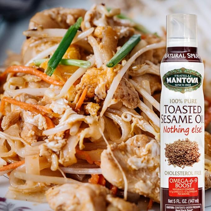 Mantova Toasted Sesame Oil, 100% Pure Cooking Spray with Omegas, perfect for grilling, baking, or seasoning for cooking, our oil dispenser bottle lets you spray, drip, or stream with no waste, 5 oz