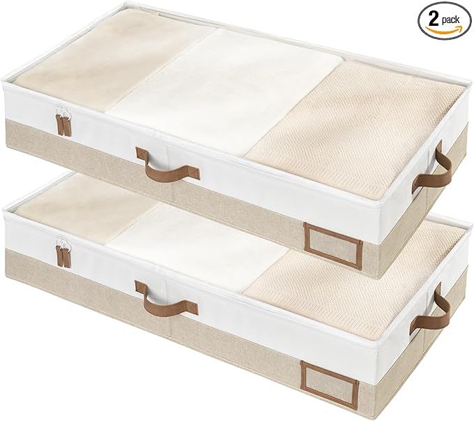 StorageWorks Large Under Bed Storage Containers with Handles and Label Holder, 2 Pack Ultra-thick Fabric Underbed Bins, Closet Organizer for Clothes