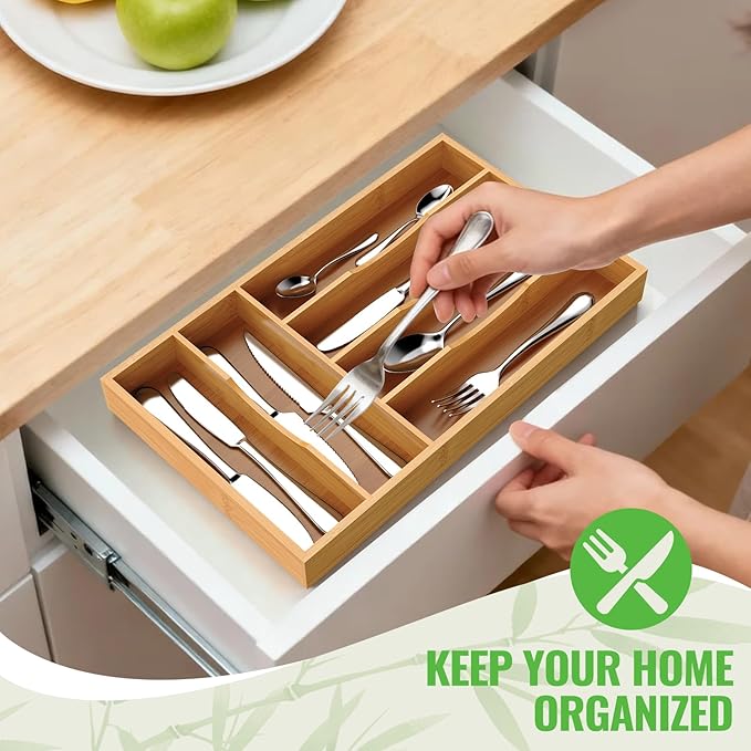 Bamboo Silverware Organizer, 15.8"x9.5"x1.6"