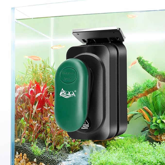 AQQA Aquarium Strong Magnetic Cleaner Brush, Fish Tank Glass Algae Magnet Cleaning Tool Floating Cleaner Scrubber Brush with 2 Detachable Scraper