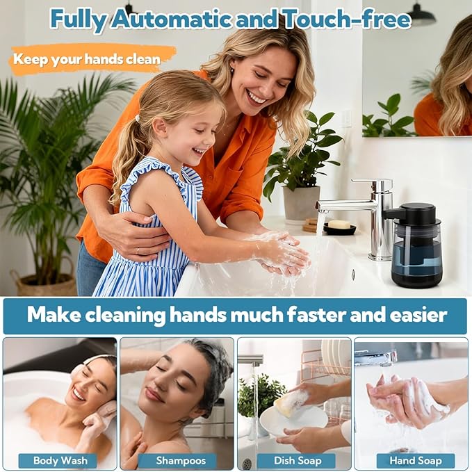 2 Pack Automatic Soap Dispenser Touchless Automatic Liquid Soap Dispenser 3-Level Adjustable Auto Soap Dispensers Touchless 10.5oz/300ml USB Rechargeabled for Bathroom Kitchen Office