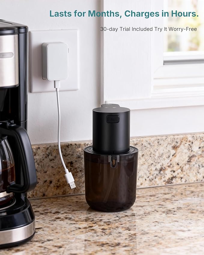 Automatic Soap Dispenser Touchless, 4-Level Adjustable Liquid Soap Dispenser, 13.5oz/400ml USB Rechargeable, IPX5 Waterproof, Countertop or Wall Mount, for Kitchen Bathroom, Black