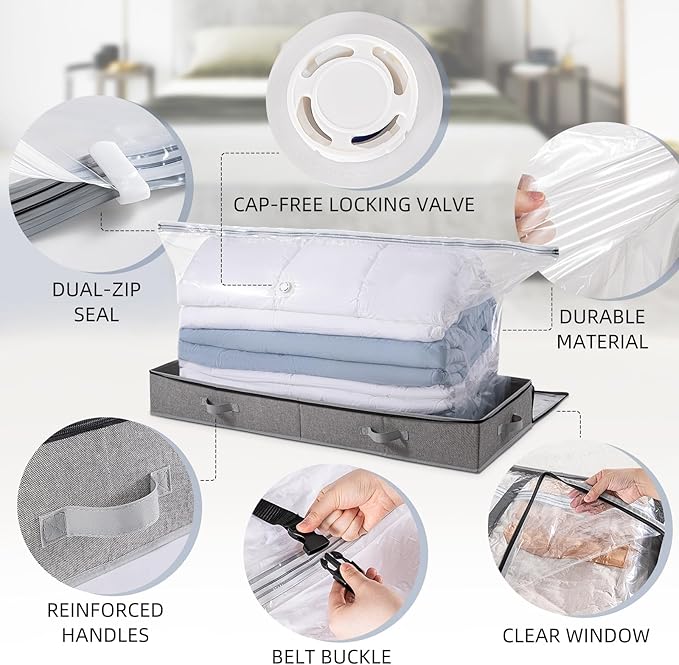 TAILI Under Bed Vacuum Storage Bags for Comforters and Blankets, Save 80% Space