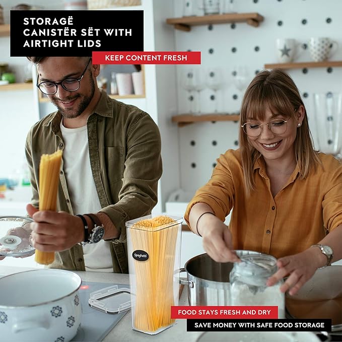 Airtight Food Storage Containers with Lids Set of 4-95 fl. oz Pasta storage Containers, BPA Free Plastic Spaghetti container