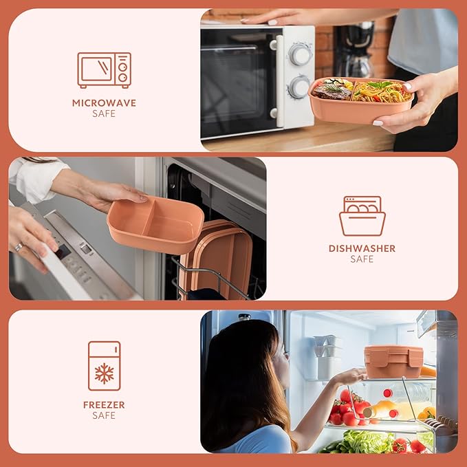 HOMETALL Bento Box Adult Lunch Box,3 Stackable Bento Lunch Containers for Adults/Kids, Modern Minimalist Design Bento Box with Utensil Set