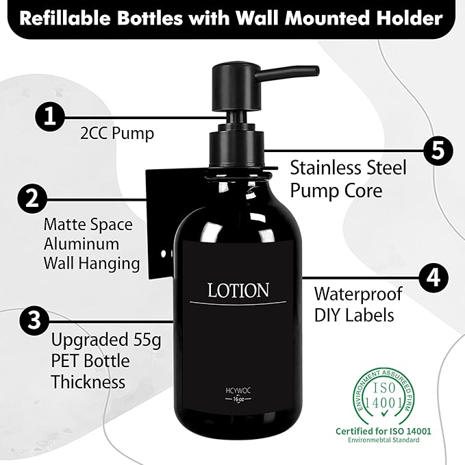 Shampoo Dispenser for Shower Wall, Shampoo and Conditioner Dispenser with 16 Waterproof Labels, No Drill Shower Soap Dispenser Bathroom, Shower Soap Dispenser Wall Mounted,17oz, 3 Pack, Black