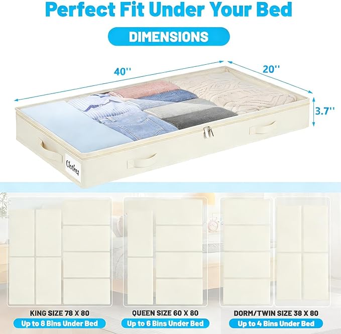 4 Inch Low Profile Under Bed Storage Drawer 2 Pack, Lightweight Underbed Clothes Storage Container Bins With NO STURCTURE