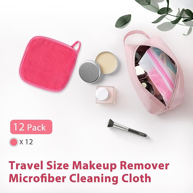 NATWAG | Reusable Update Makeup Removing Microfiber Cloth for Sensitive Skin | Washable Makeup Remover Towels | Natural Facial Cleansing Towels (6”x 6”, 12 Pack/Pink)