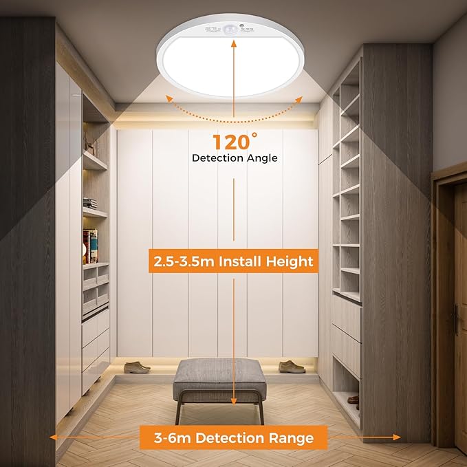 slochi 4Pack Motion Sensor Light Indoor Wired, 12 Inch 3000K/4000K/6500K Closet Lights Motion Sensored, 24W 2400LM Flush Mount Ceiling Light for Hallway Pantry Stairwell Porch, White