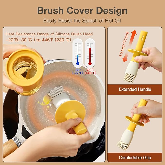 YARRAMATE 300ml /10oz Oil Dispenser with Brush - Glass Oil Bottle for Kitchen with Silicone Heat Resistant Basting Brush - Cooking Brush for Vinegar Sauce BBQ Grill Frying -Orange