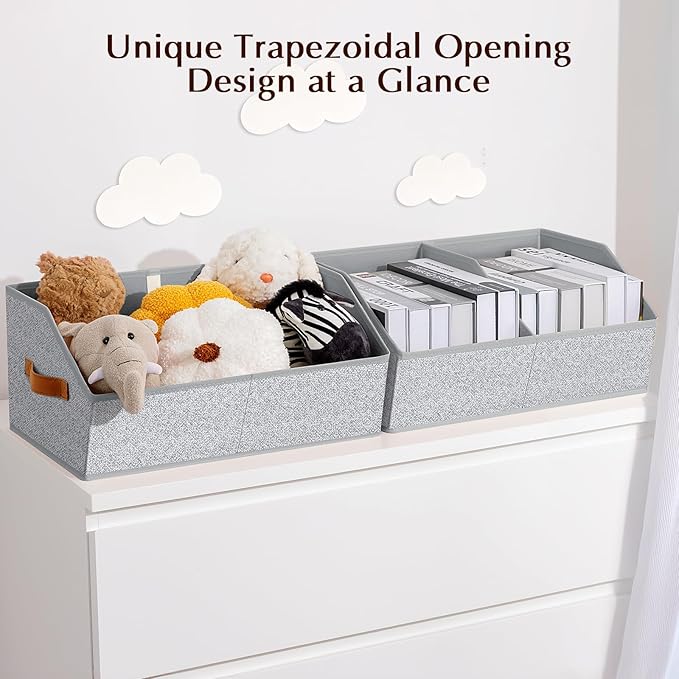 Homsorout Closet Organizers and Storage Bins - 6 Pack Collapsible Divided Trapezoidal Cube Storage Bins Baskets with Orange Handle for Organizing Clothes Blankets, Toys, Books, Towels(Ant Gray)
