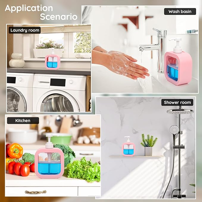 Segbeauty 16.9oz Empty Kitchen Hand Soap Dispenser, Refillable Liquid Soap Dispenser for Bathroom, 500ml Pink Plastic Pump Bottle, Dish Soap Dispensers for Kitchen Sink with Pump and Labels