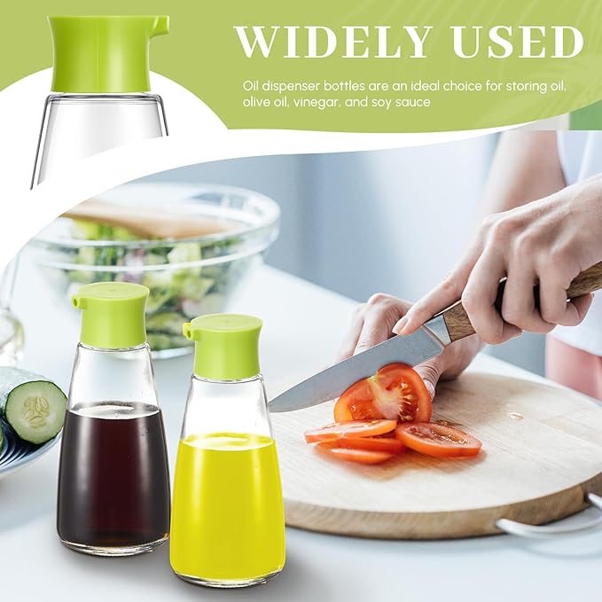 2 Pcs 9.6 OZ Soy Sauce Dispenser Large Glass Cruet Dispenser for Olive Oil Vinegar Soy Sauce Containers Oil and Vinegar Bottle Set for Kitchen Cooking Barbecue(Green)