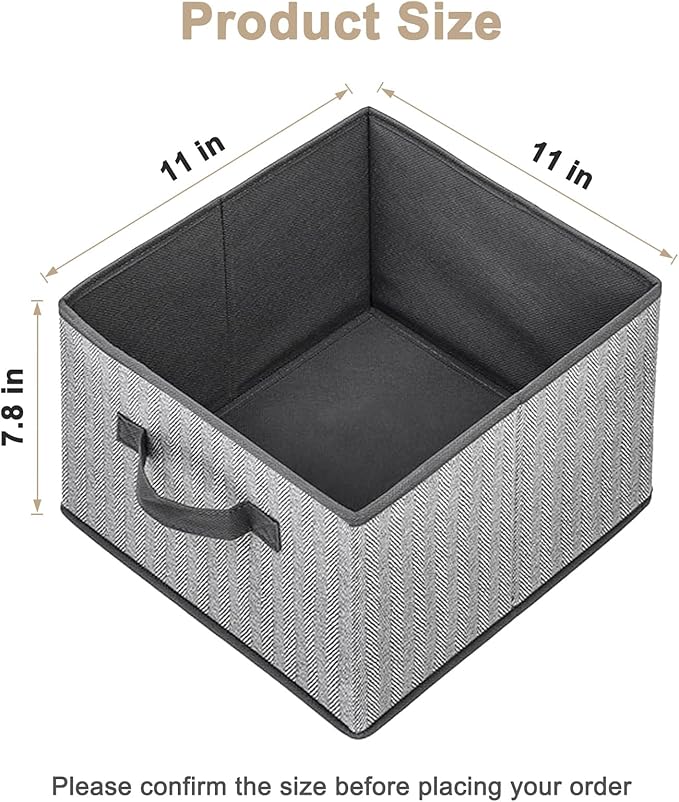 Storage Baskets, 11-Inch Woven Fabric Bins, Storage Cubes with Reinforced Handles, Organizer Bins for Closet Shelves, Foldable, for Toys, Clothes (3PCS/Grey-11*11*7.8inch)