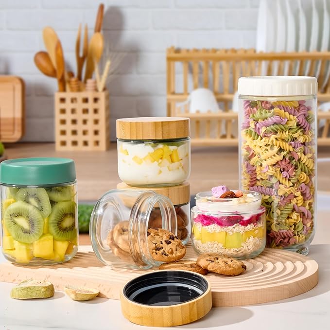 Hoa Kinh 9oz 12Pack Glass Food Storage Jars with Lids, Leak Proof Small Glass Jars for Overnight Oats, Cereal