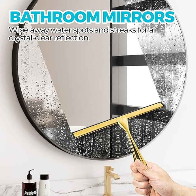 ALFLOD 2PACK 12-Inch Golden All-Purpose Shower Squeegee for Shower Doors, Bath Linen Sets, Tile Shower Walls, Bathroom, Window
