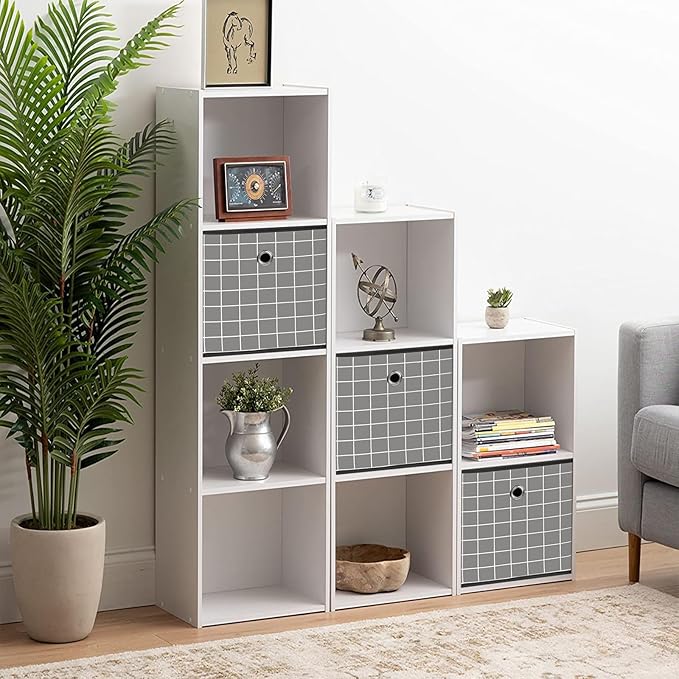 Foldable Storage Cubes Bins, Grey grid