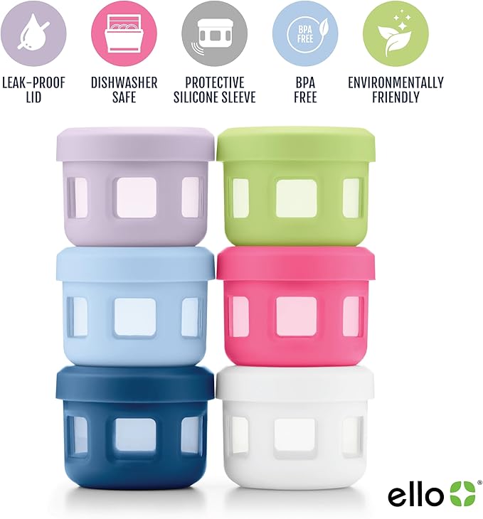 Ello Reusable Condiment Containers with Screw-on Leak Proof Lid | Perfect for Salad Dressing Sauce Dips Lunchbox Picnic Travel Bento Box | BPA-Free