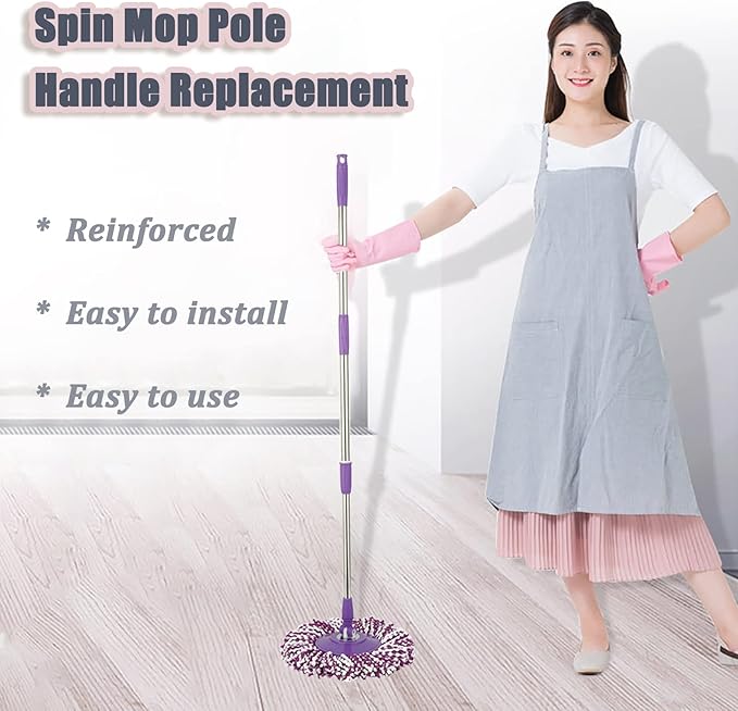 Spin Mop Pole Handle Replacement, Home Floor 360 Degrees Rotating Telescopic Replacement Handle Cleaning Tool Accessories Enhanced Thickened Version for Cleaning Home Office (Purple)