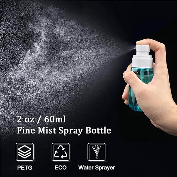 Cosywell Fine Mist Spray Bottles TSA Approved 2oz 60ml 8 Pack Leak Proof Travel Spray Bottle Empty Small Spray Bottles for Perfume Essential Oils Toners Rose Water Cosmetics (8PCS-4Colors)