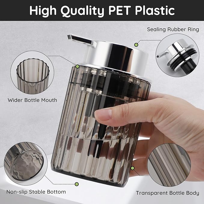 Segbeauty Foam Soap Dispenser, 10.1oz Refillable Plastic Liquid Soap Dispenser Gray, 300ml Empty Press Foaming Pump Bottle Lotion Dispenser Bathroom Foaming Hand Soap Dispenser for Modern Home Decor
