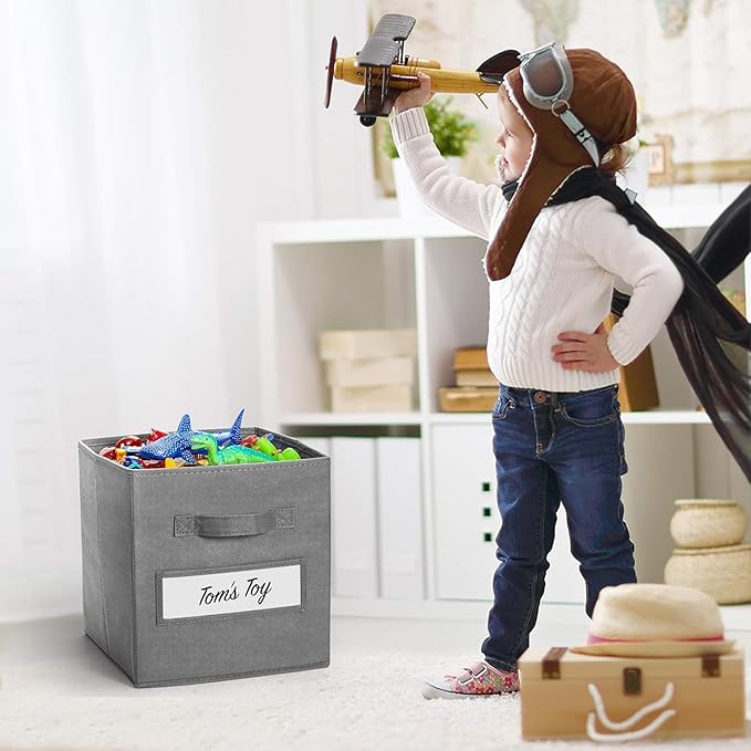 13x13x13 storage cube bins (Set of 10) Fabric storage cubes with 10 Labels, Gray