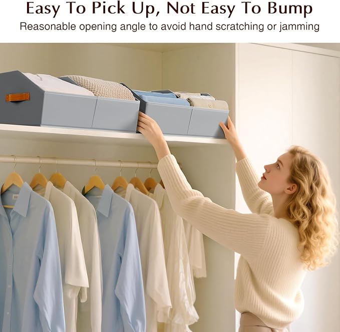 Homsorout Closet Organizers and Storage Bins - 4 Pack Collapsible Divided Trapezoidal Cube Storage Bins Baskets For Organizing Clothes Blankets,Toys, Books, Towels(Light Grey)