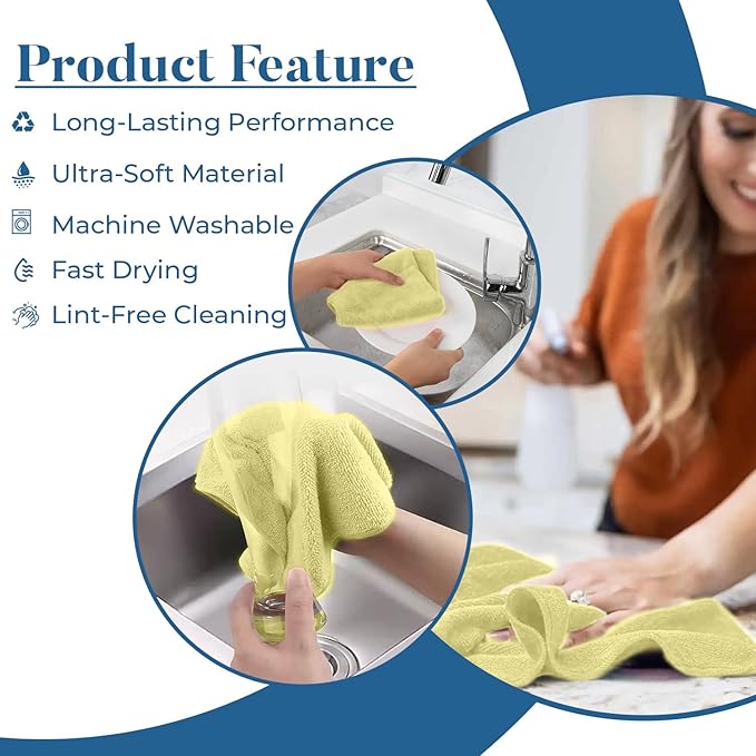 DAN RIVER Microfiber Cleaning Cloth Roll - 30 Pack,12x12 Inch Reusable Tear Away Lint-Free Cloth for Kitchen, Car and Home -Streak-Free Towels for Dusting, Glass, Electronics & Dish Cleaning (Yellow)