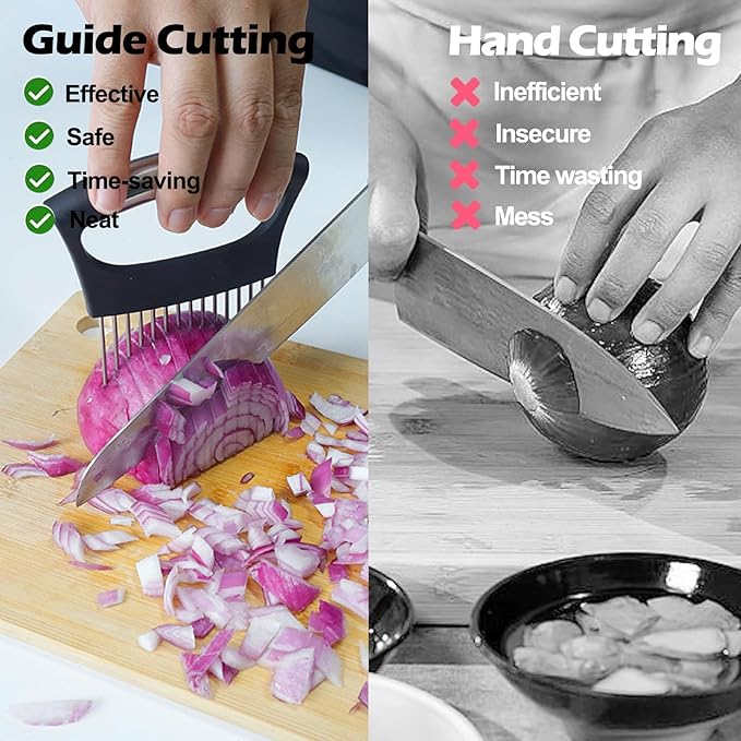 JAYVAR Extra-Large Onion Holder for Slicing, Large Tomato Slicer with 14 Long Needles, Onion Cutter Vegetable Chopper, Tomato Cutter Slicer Tool for Potato Slicing, Kitchen Gadgets Dicer Essentials