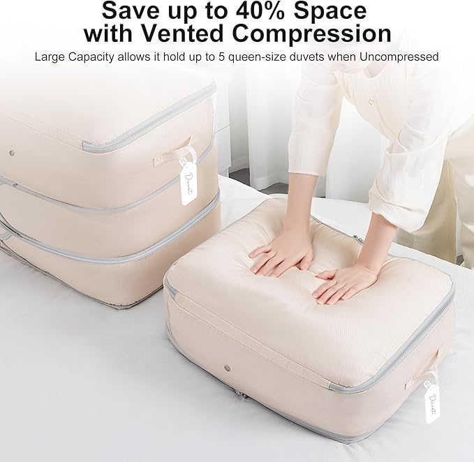 Comforter Storage Bag - Large Capacity Blanket Storage Bags 3-Layer Ultra Space Saving Self Compression Organizer