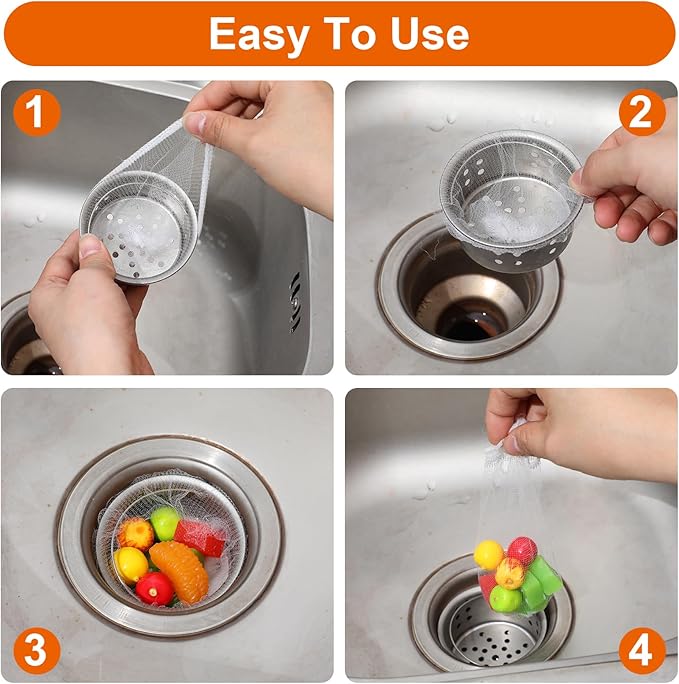 300pcs Disposable Mesh Sink Strainer Bags, Anti-Clogging Drain Nets for Kitchen Sink, Elastic Net Drain Hair Catcher Strainers Bag Fit All Drains Sinks for Kitchens, Bath, Tub